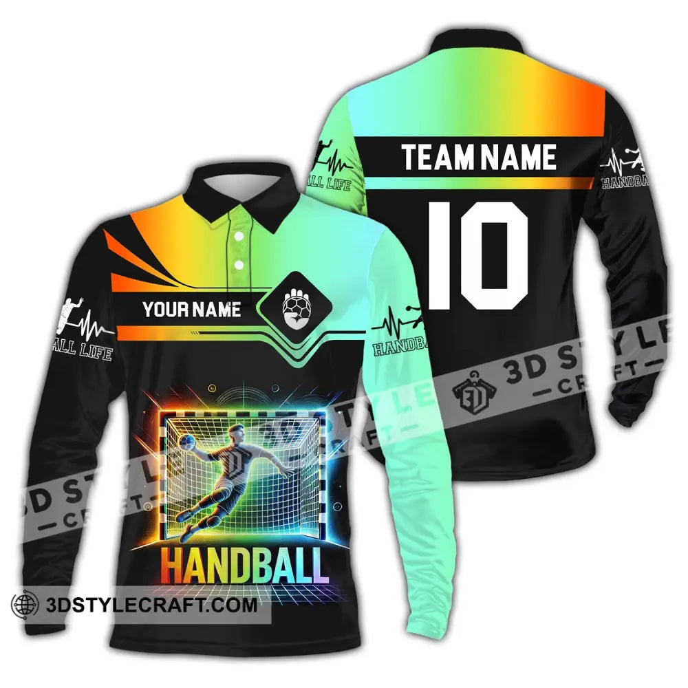 Man Shirt Custom Name And Number Handball Polo Long Sleeve Club Uniform Lover Gift / S T-Shirt