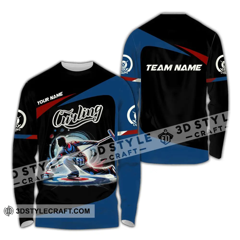 Man Shirt Custom Name And Team Curling Apparel Gift Long Sleeve / S T-Shirt