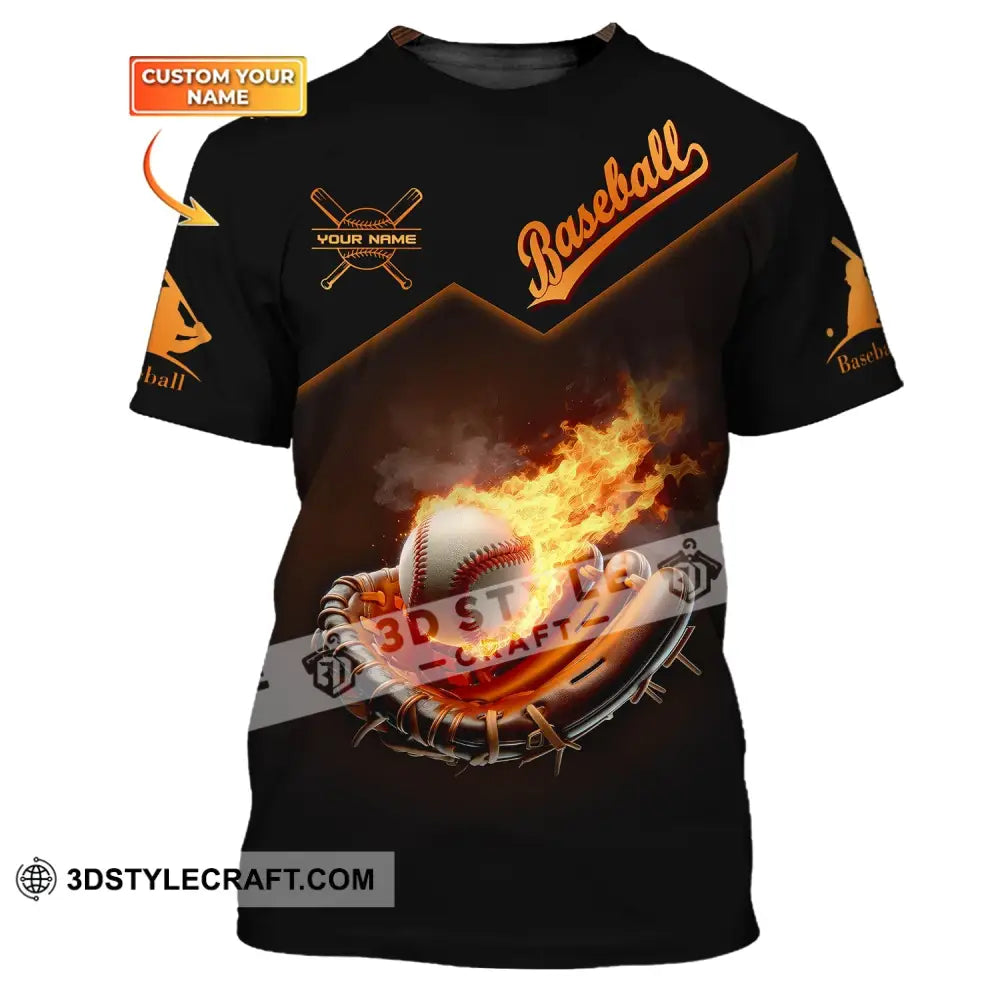 Man Shirt Custom Name Baseball T-Shirt Fire Gift For Player