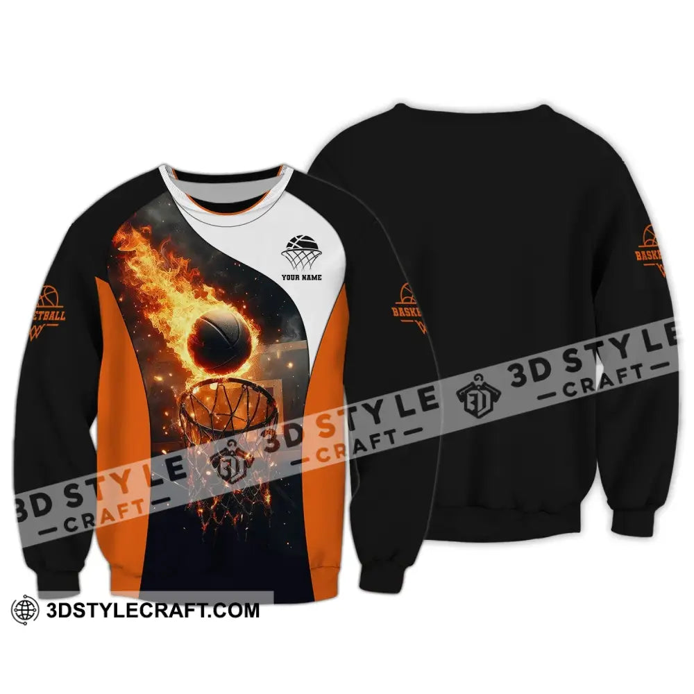 Man Shirt Custom Name Basketball Fire Gift For Player Long Sleeve / S T-Shirt