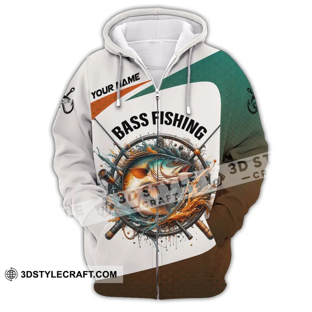 Man Shirt Custom Name Bass Fishing Lover Hoodie Polo Long Sleeve Zipper / S T-Shirt