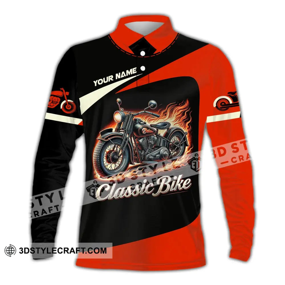 Man Shirt Custom Name Biker Classic Bike Love T-Shirt For Bikers Clothing Long Sleeve Polo / S