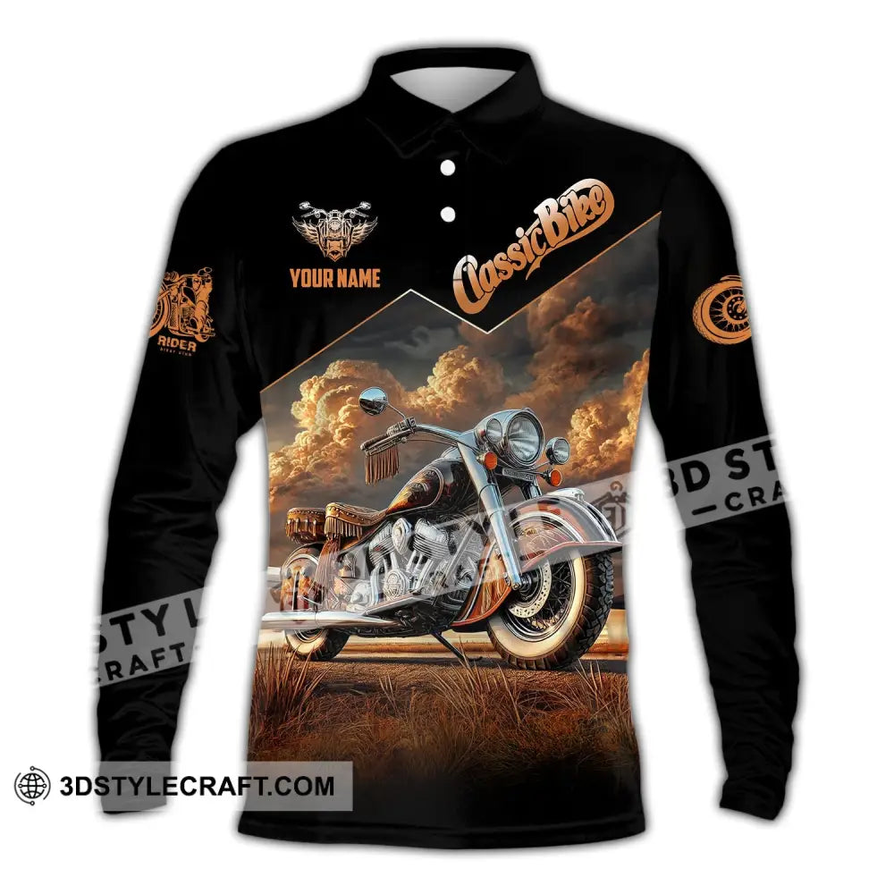 Man Shirt Custom Name Biker Classic Bike Love T-Shirt For Bikers Clothing Long Sleeve Polo / S