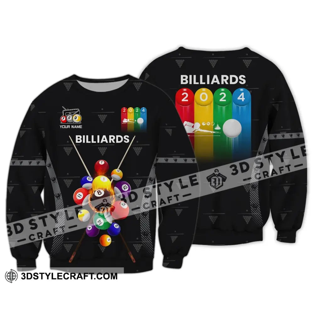 Man Shirt Custom Name Billiards Polo Long Sleeve Gift T-Shirt / S