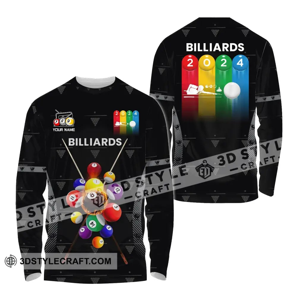 Man Shirt Custom Name Billiards Polo Long Sleeve Gift T-Shirt / S