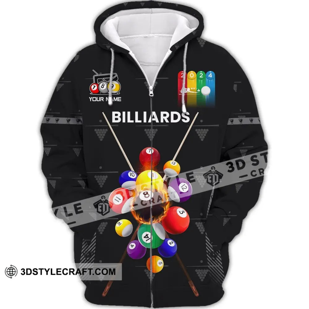 Man Shirt Custom Name Billiards Polo Long Sleeve Gift T-Shirt Zipper Hoodie / S