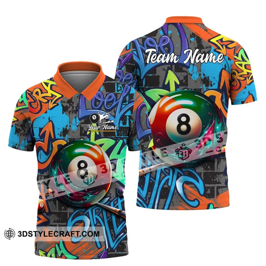 Man Shirt, Custom Name Billiards Polo Shirt, Billiards Long Sleeve Hoodie, Gift for Billiards Lover style option 4