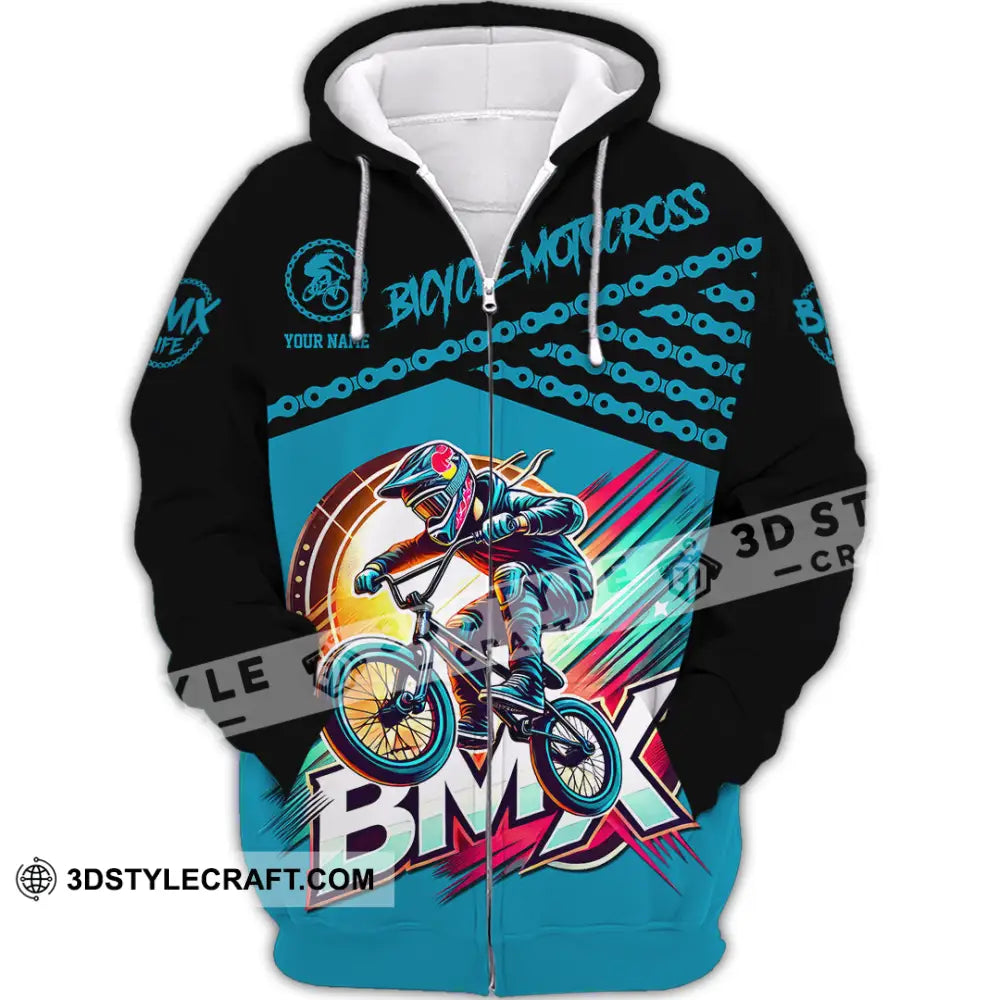 Man Shirt Custom Name Bmx Bike Polo Hoodie Long Sleeve Gift Zipper / S T-Shirt