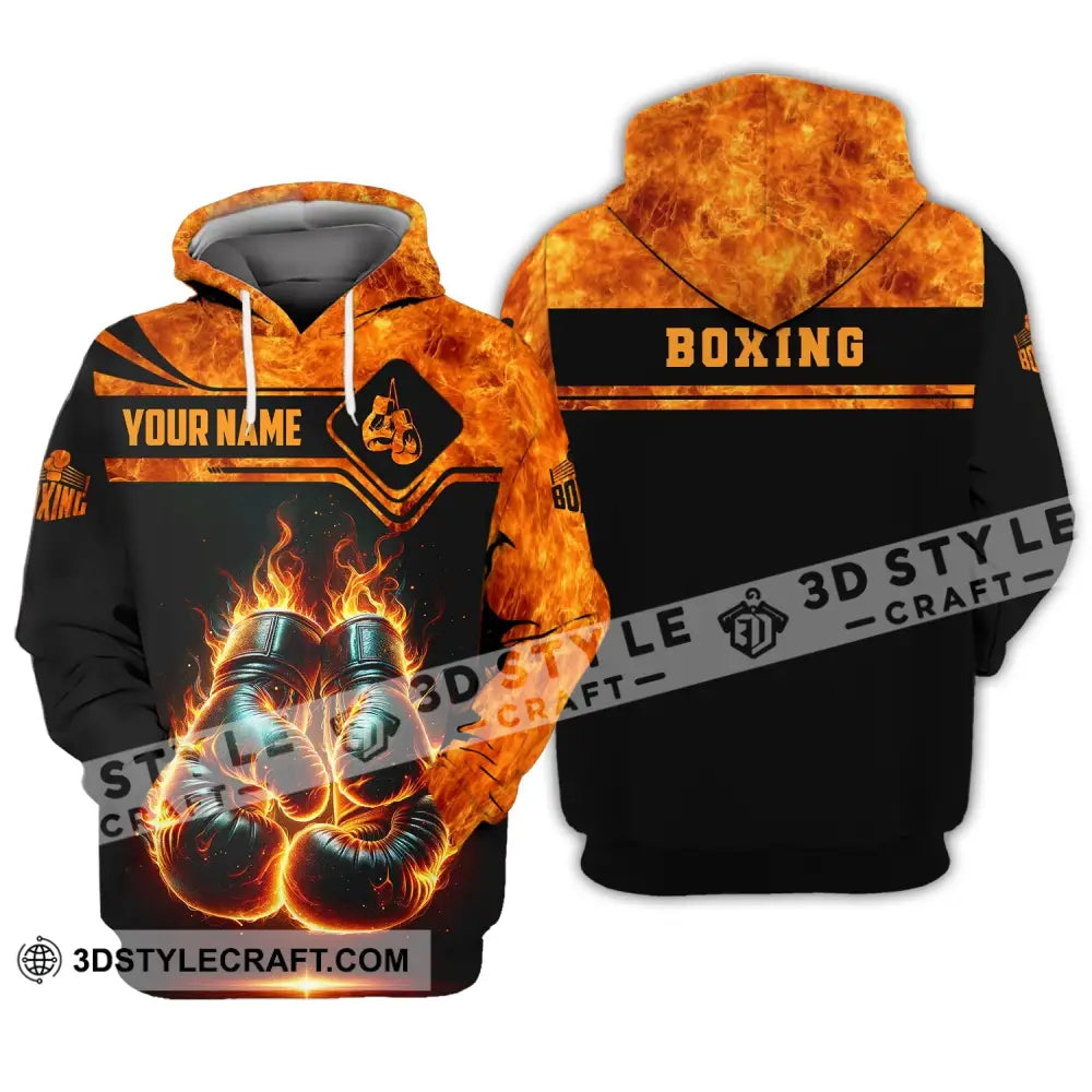 Man Shirt Custom Name Boxing Fire Polo Long Sleeve Gift For Lover Hoodie / S T-Shirt