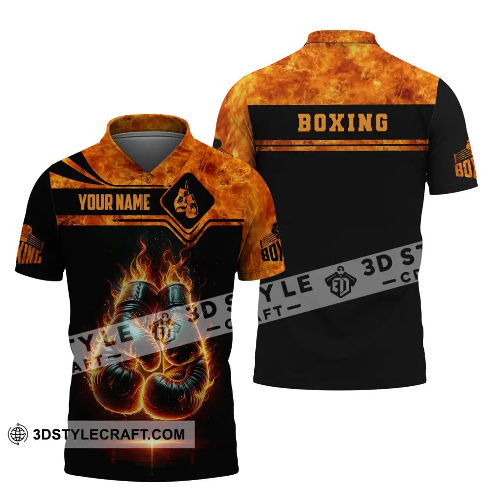 Man Shirt Custom Name Boxing Fire Polo Long Sleeve Gift For Lover / S T-Shirt