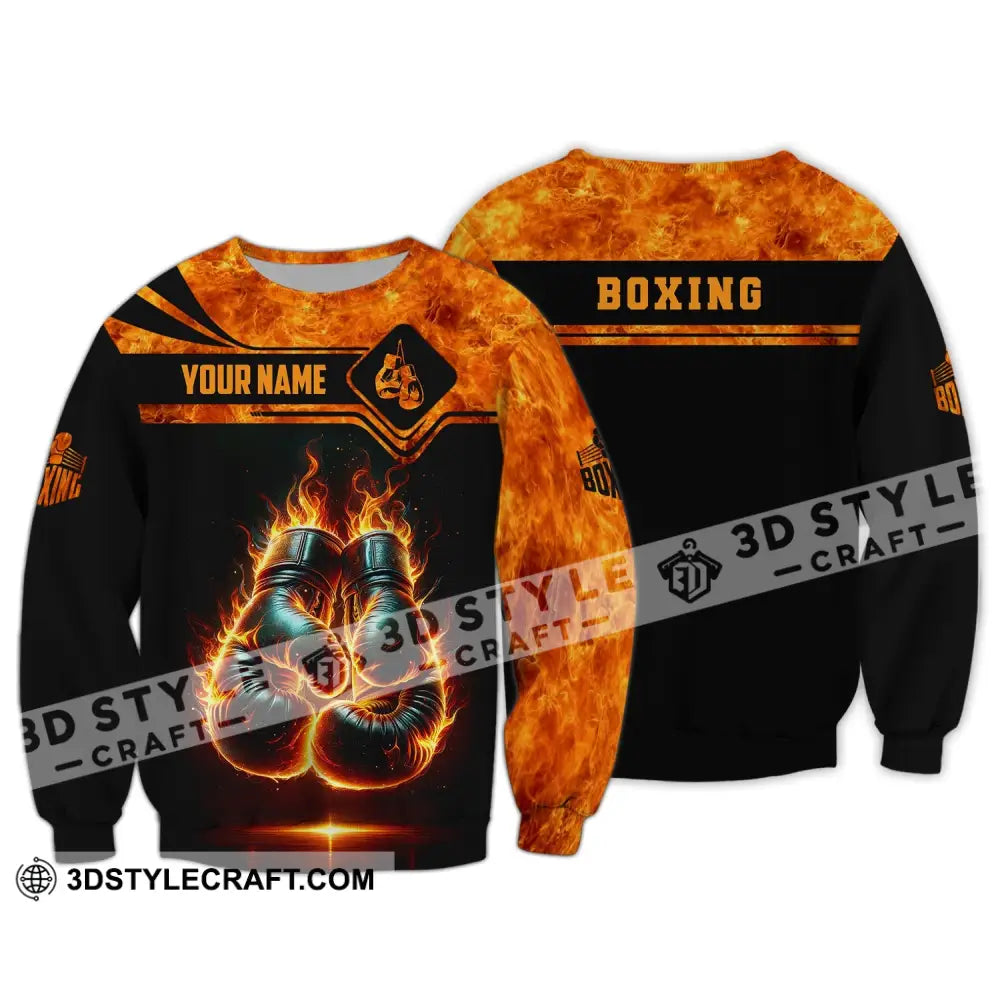 Man Shirt Custom Name Boxing Fire Polo Long Sleeve Gift For Lover / S T-Shirt