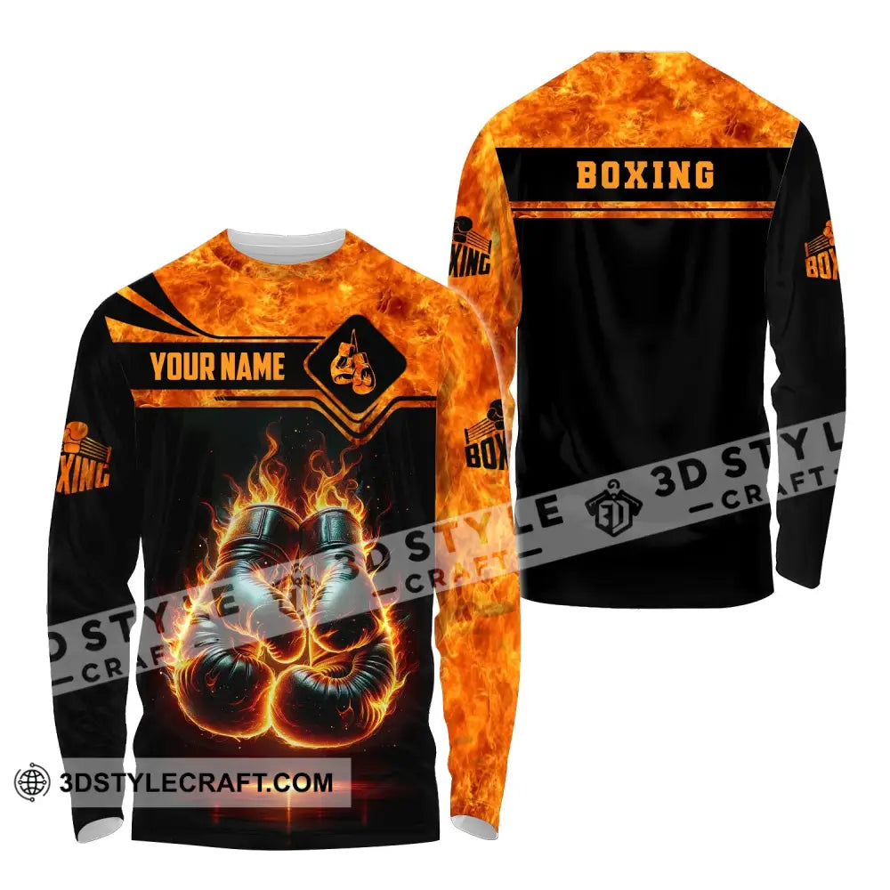 Man Shirt Custom Name Boxing Fire Polo Long Sleeve Gift For Lover / S T-Shirt