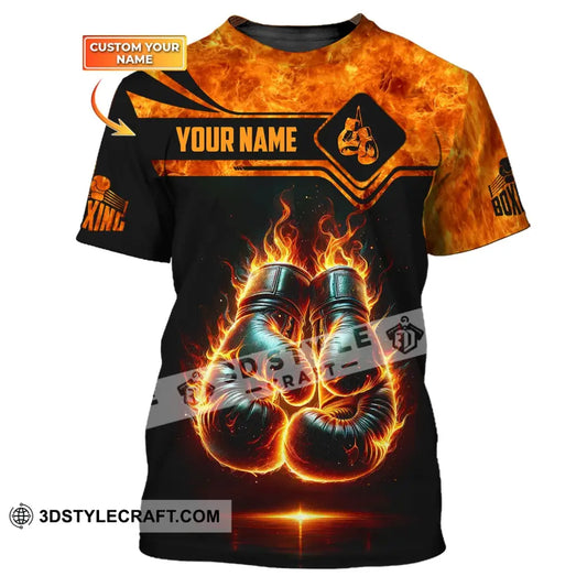 Man Shirt Custom Name Boxing Fire Polo Long Sleeve Gift For Lover T-Shirt