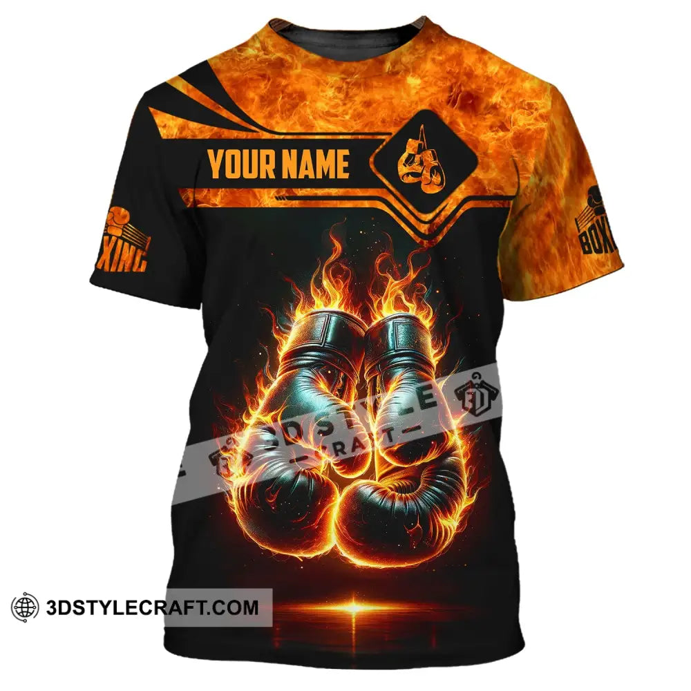 Man Shirt Custom Name Boxing Fire Polo Long Sleeve Gift For Lover T-Shirt / S