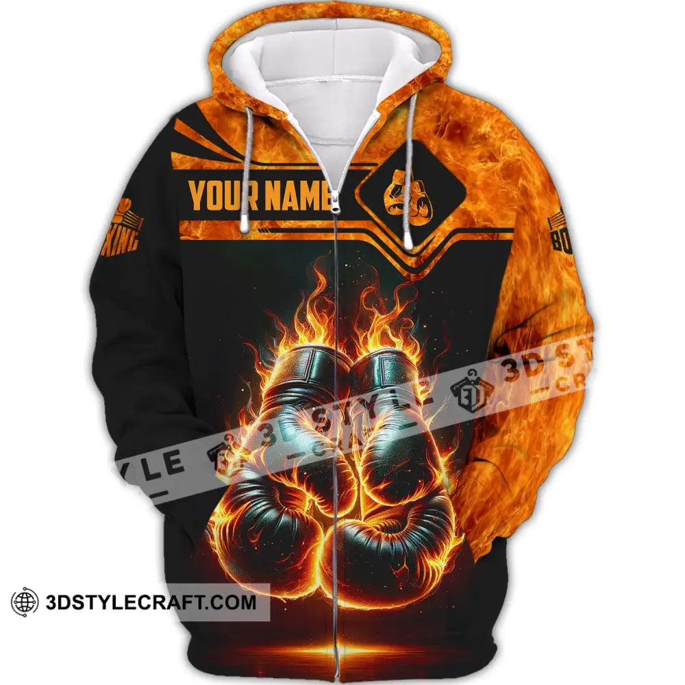 Man Shirt Custom Name Boxing Fire Polo Long Sleeve Gift For Lover Zipper Hoodie / S T-Shirt