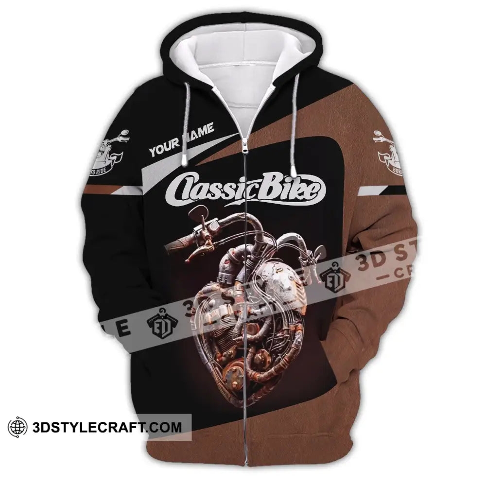 Man Shirt Custom Name Classic Bike Motorcycle T-Shirt Hoodie Long Sleeve Zipper / S T-Shirt