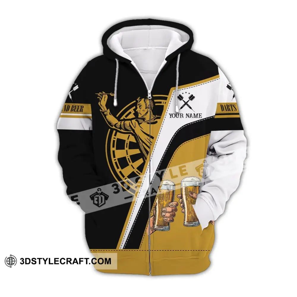 Man Shirt Custom Name Dart And Beer Darts T-Shirt Gift For Lover Gamer Zipper Hoodie / S