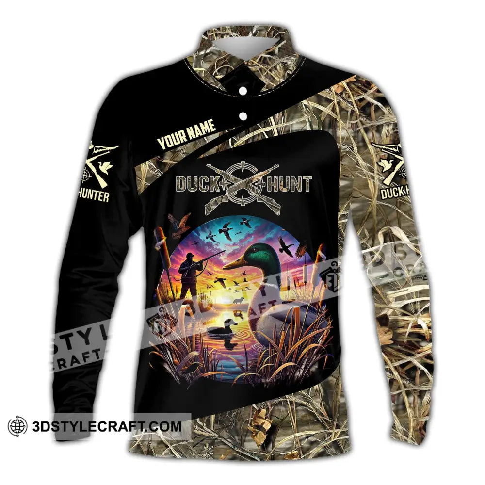 Man Shirt Custom Name Duck Hunter Hunting T-Shirt Hoodie Long Sleeve Polo / S T-Shirt