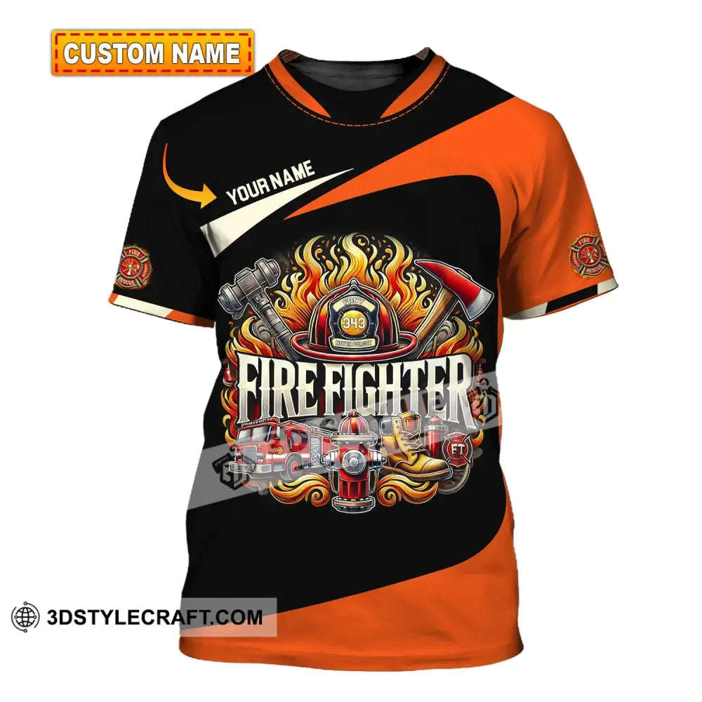 Man Shirt Custom Name Firefighter T-Shirt Hoodie Long Sleeve T-Shirt