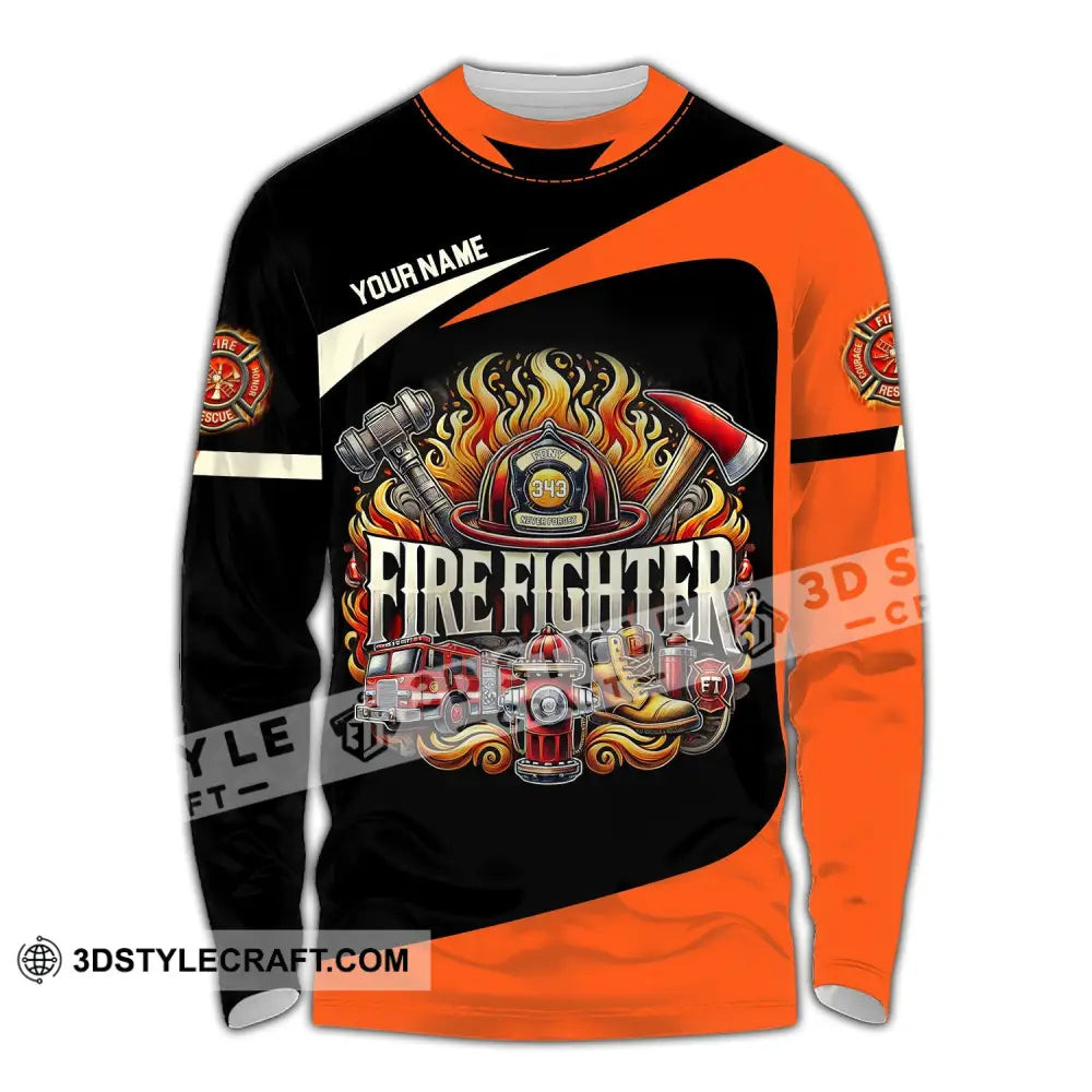 Man Shirt Custom Name Firefighter T-Shirt Hoodie Long Sleeve / S T-Shirt