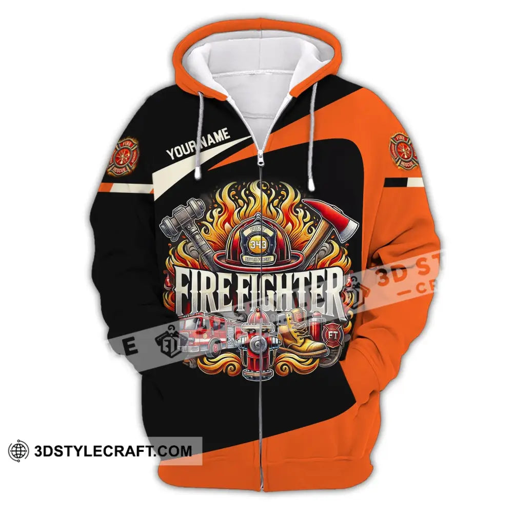 Man Shirt Custom Name Firefighter T-Shirt Hoodie Long Sleeve Zipper / S T-Shirt