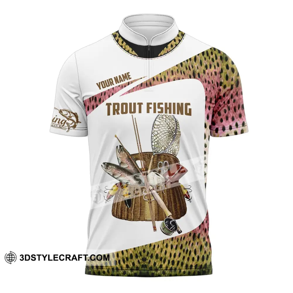 Man Shirt Custom Name Fishing Lover Trout Hoodie Polo Long Sleeve Zipper / S T-Shirt