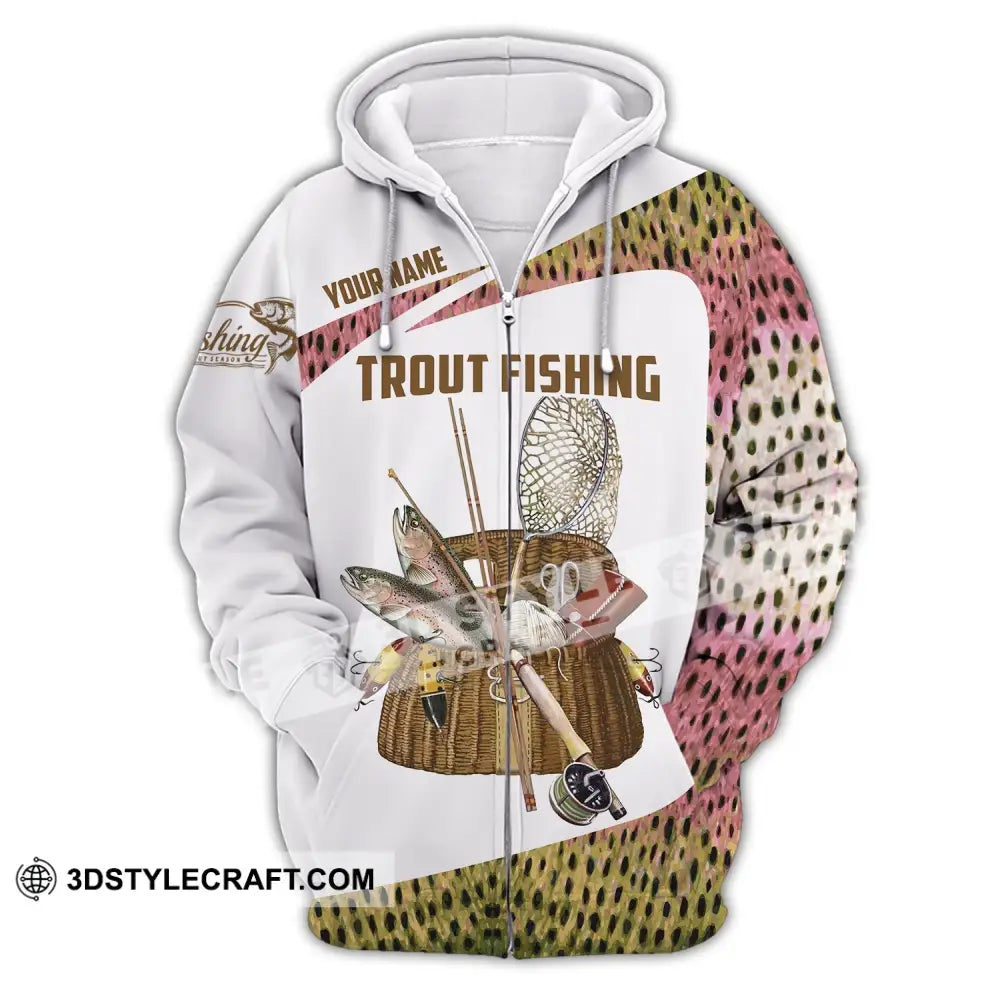 Man Shirt Custom Name Fishing Lover Trout Hoodie Polo Long Sleeve Zipper / S T-Shirt