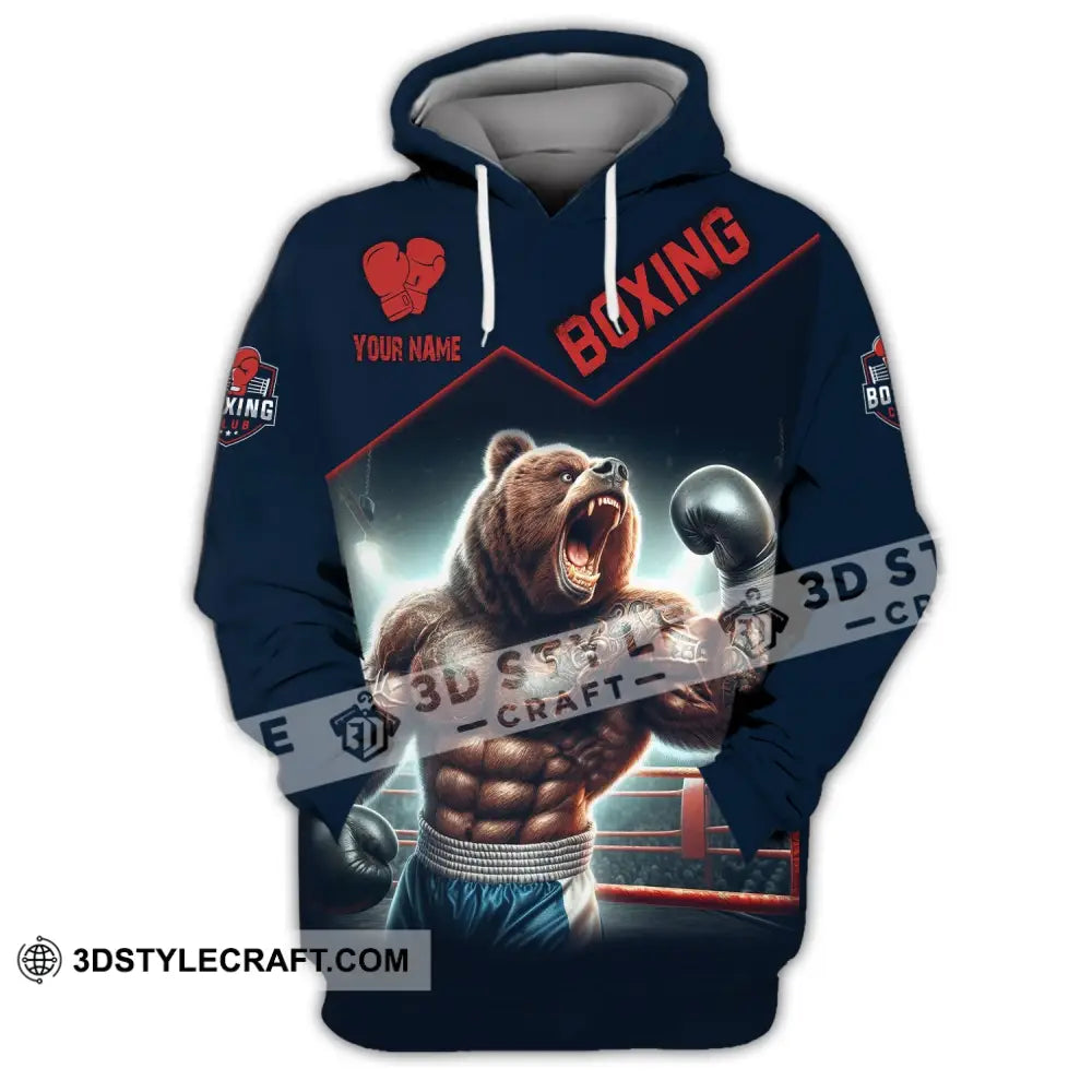 Man Shirt Custom Name For Boxing Lover Bear Hoodie Polo Long Sleeve / S T-Shirt