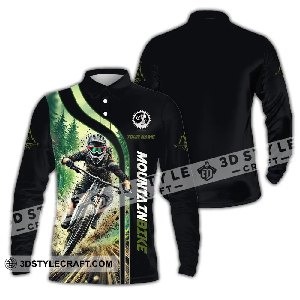 Man Shirt Custom Name For Mountain Bike Lover Polo Long Sleeve Gift / S T-Shirt