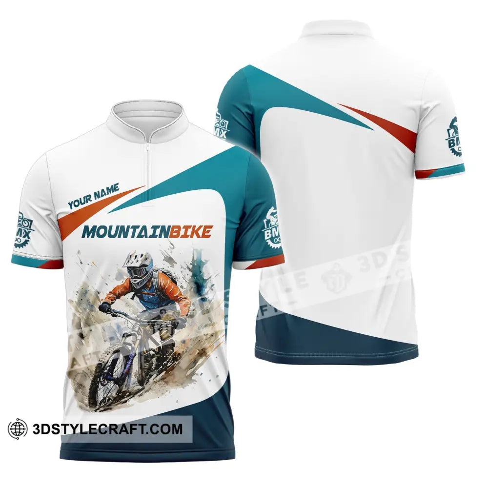 Man Shirt Custom Name For Mountain Bike Lover Polo Long Sleeve Gift Zipper / S T-Shirt