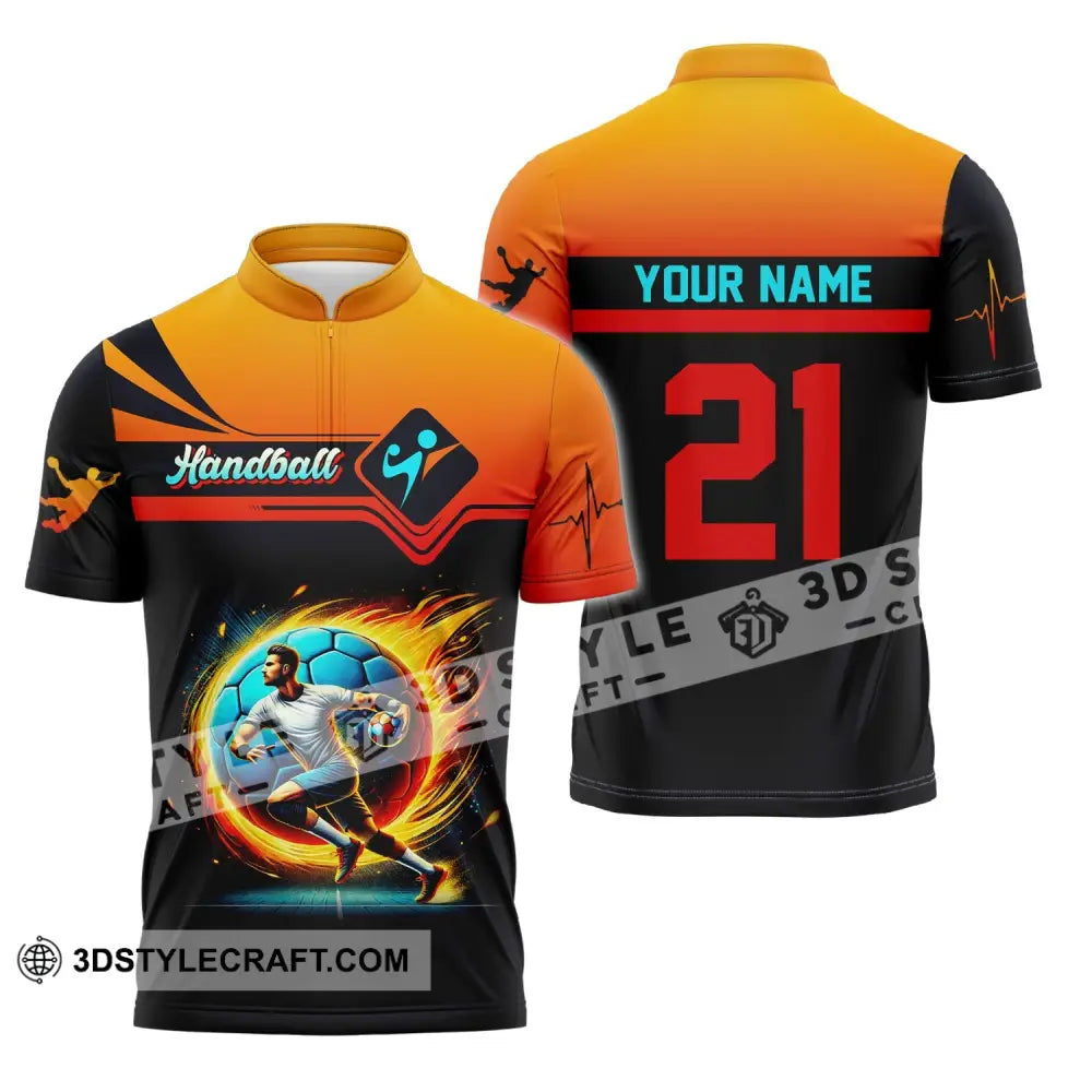 Man Shirt Custom Name Handball Long Sleeve Hoodie Polo Team Uniform Zipper / S T-Shirt