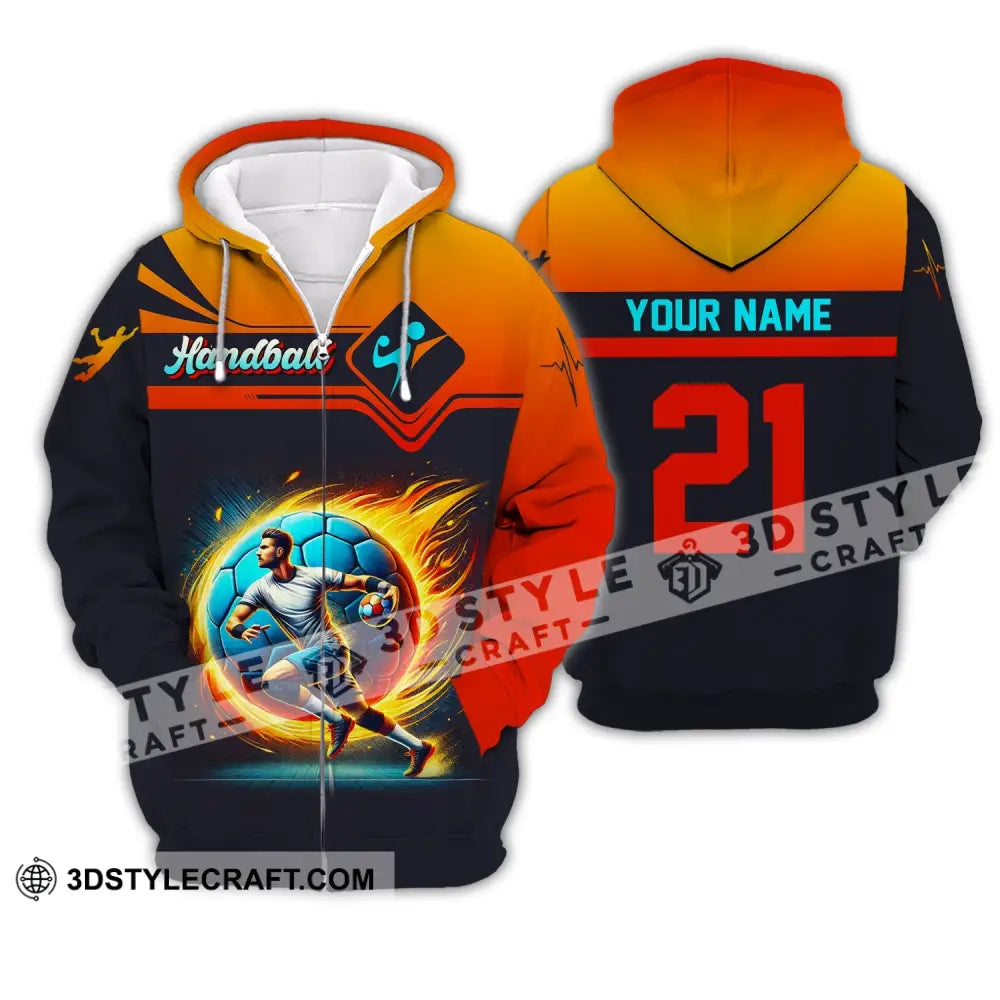 Man Shirt Custom Name Handball Long Sleeve Hoodie Polo Team Uniform Zipper / S T-Shirt