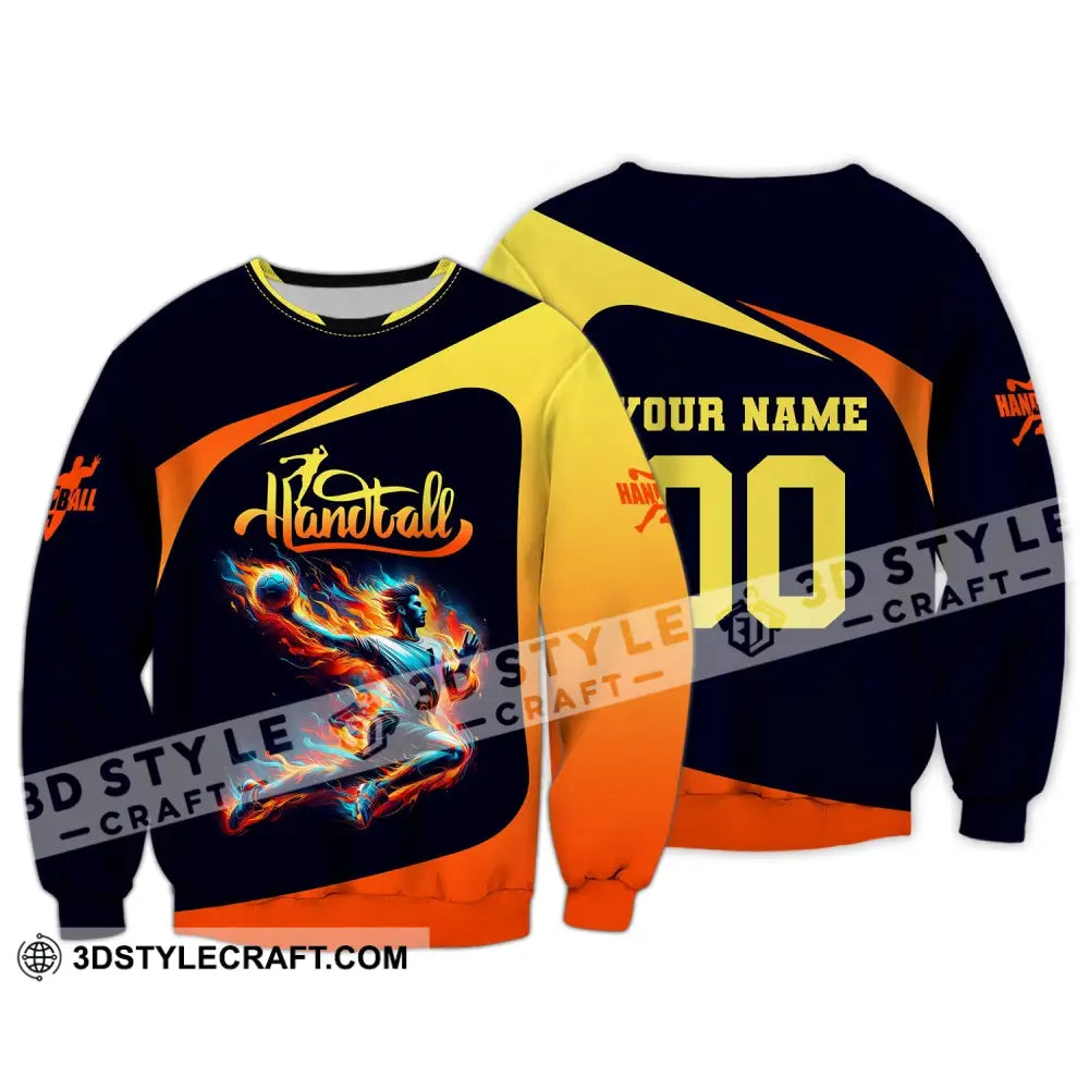 Man Shirt Custom Name Handball T-Shirt Hoodie For Players Long Sleeve / S