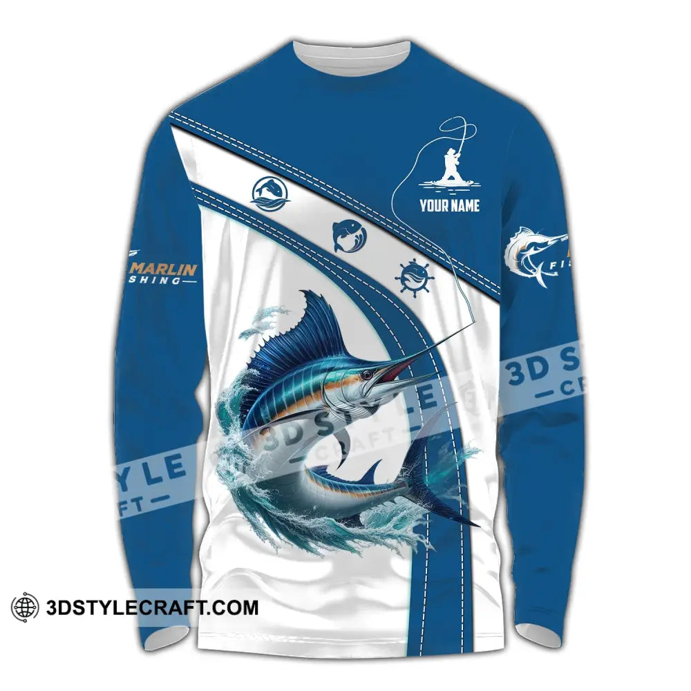 Man Shirt Custom Name Marlin Fishing Lover Hoodie Polo Long Sleeve / S T-Shirt