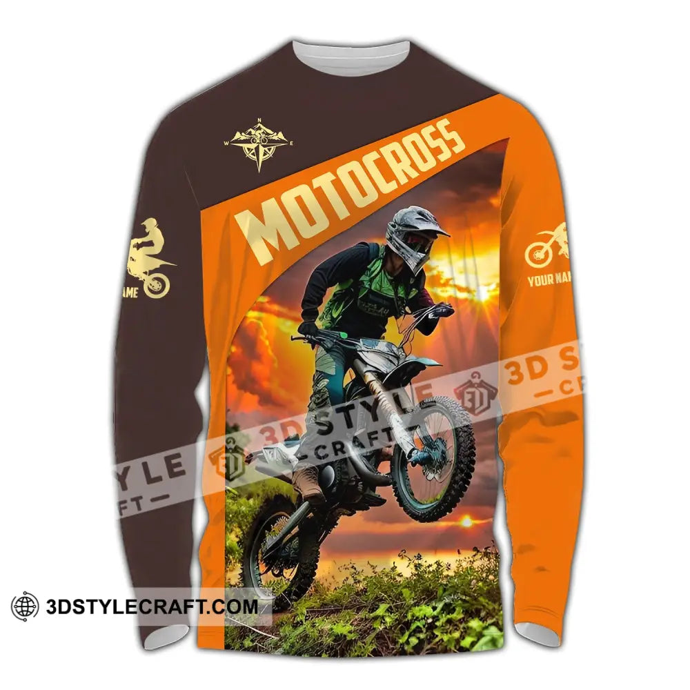 Man Shirt Custom Name Moto Cross Love Gift Long Sleeve / S T-Shirt