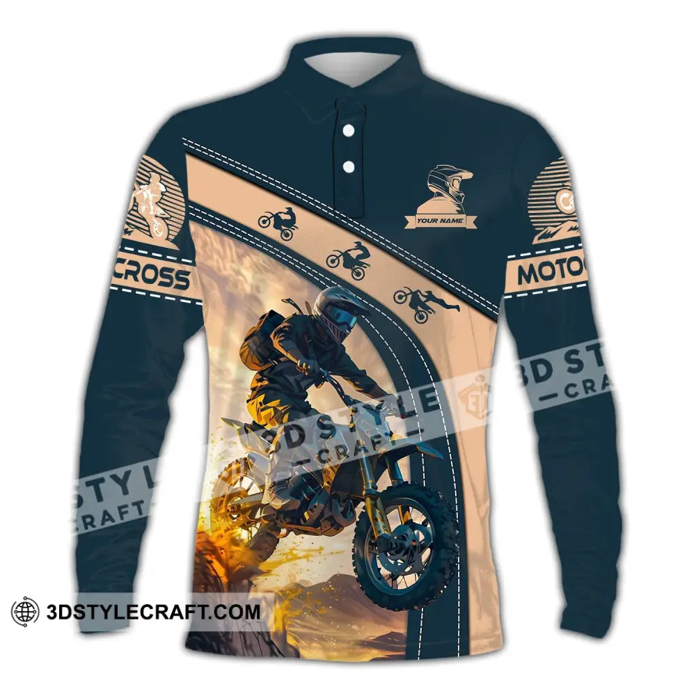 Man Shirt Custom Name Moto Cross Polo Long Sleeve Hoodie / S T-Shirt