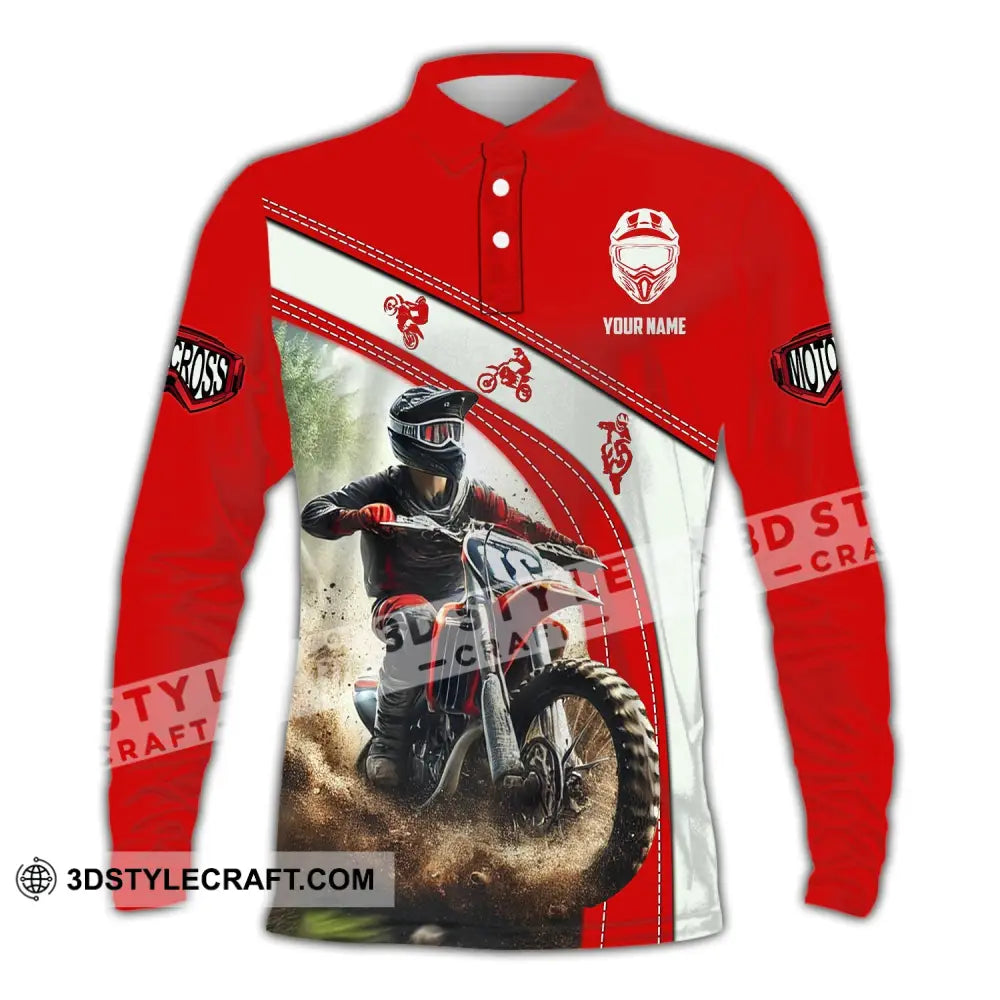 Man Shirt Custom Name Moto Cross Polo Long Sleeve Love Gift / S T-Shirt