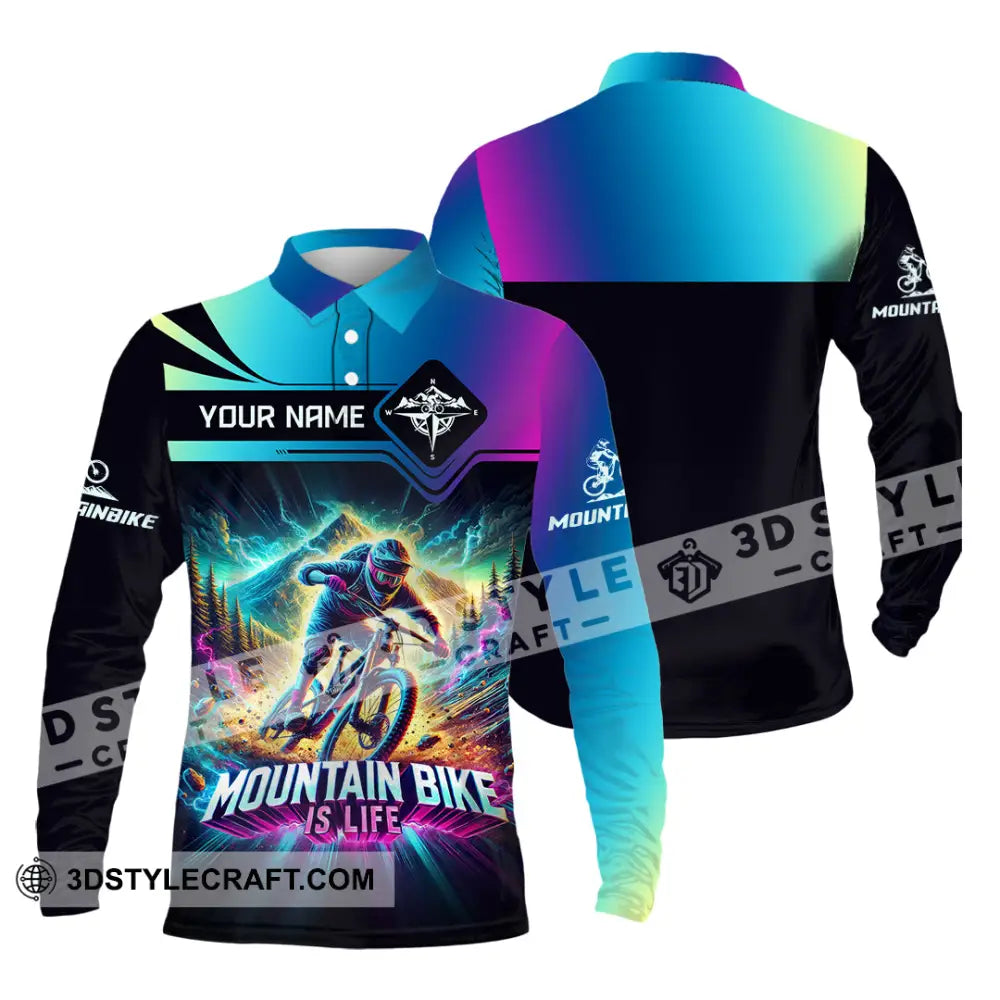 Man Shirt Custom Name Mountain Bike Lover Hoodie Polo Long Sleeve / S T-Shirt