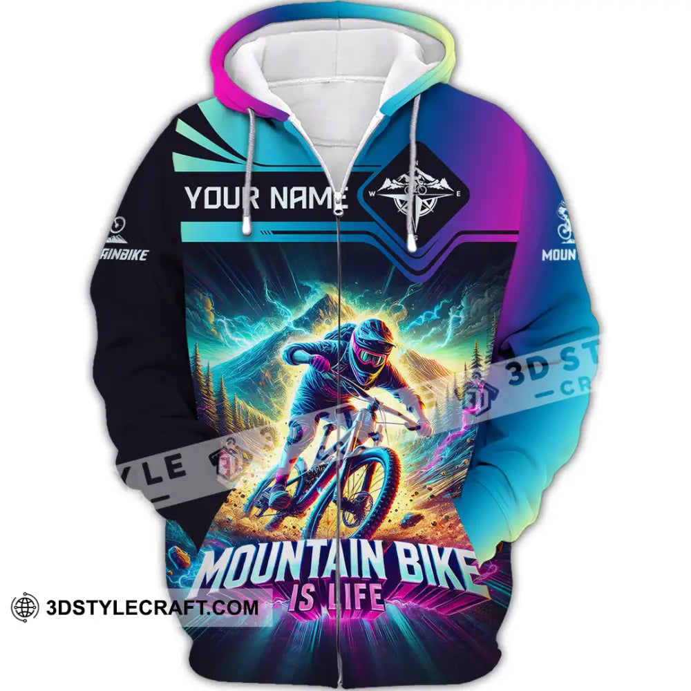 Man Shirt Custom Name Mountain Bike Lover Hoodie Polo Long Sleeve Zipper / S T-Shirt