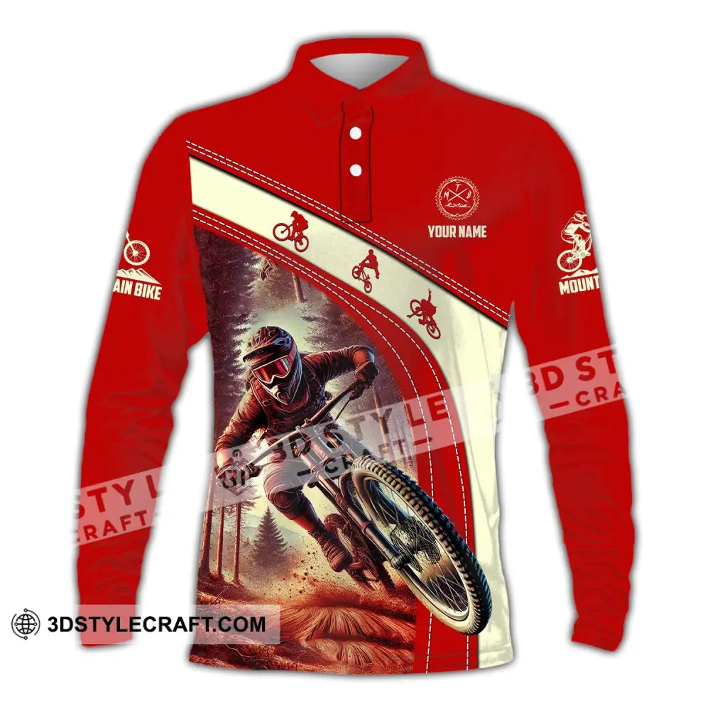 Man Shirt Custom Name Mountain Bike Polo Long Sleeve Gift / S T-Shirt