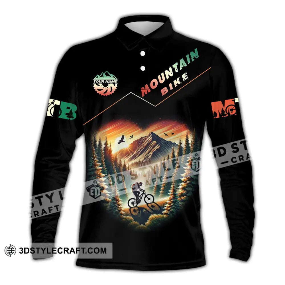 Man Shirt Custom Name Mountain Bike Polo Long Sleeve Gift / S T-Shirt