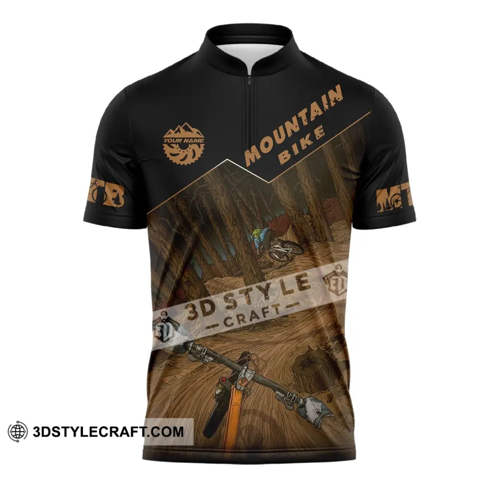 Man Shirt Custom Name Mountain Bike Polo Long Sleeve Gift Zipper / S T-Shirt