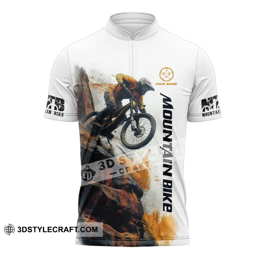 Man Shirt Custom Name Mountain Bike Polo Long Sleeve Gift Zipper / S T-Shirt