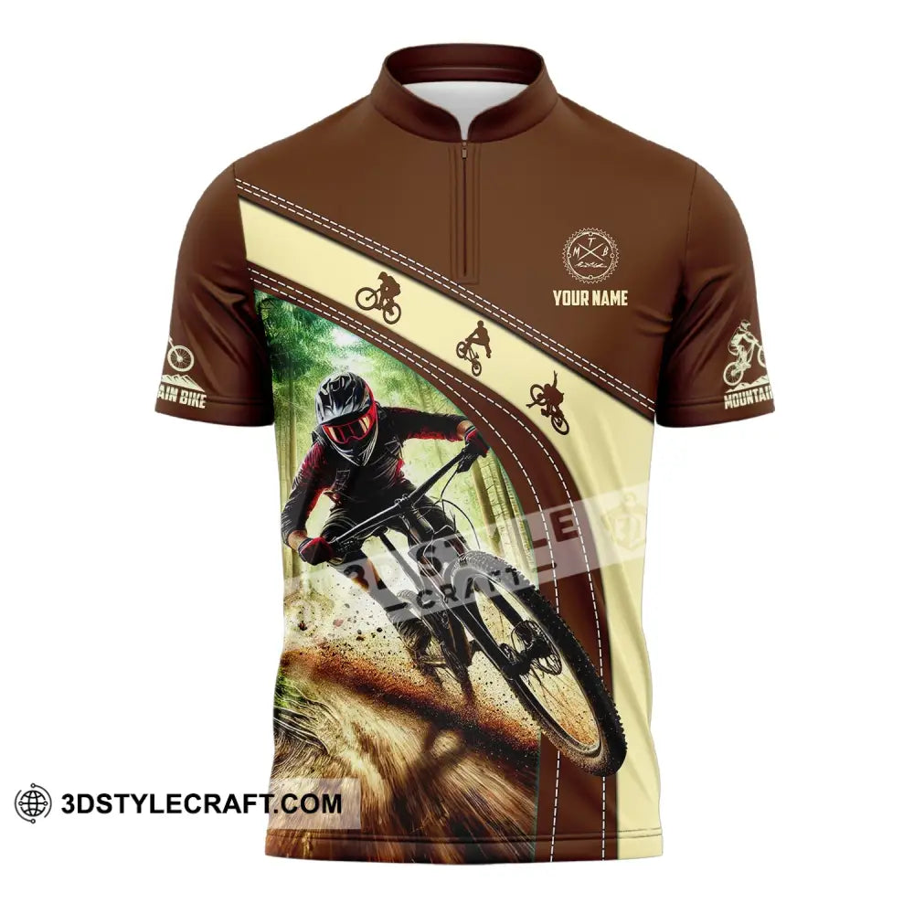 Man Shirt Custom Name Mountain Bike Polo Long Sleeve Gift Zipper / S T-Shirt