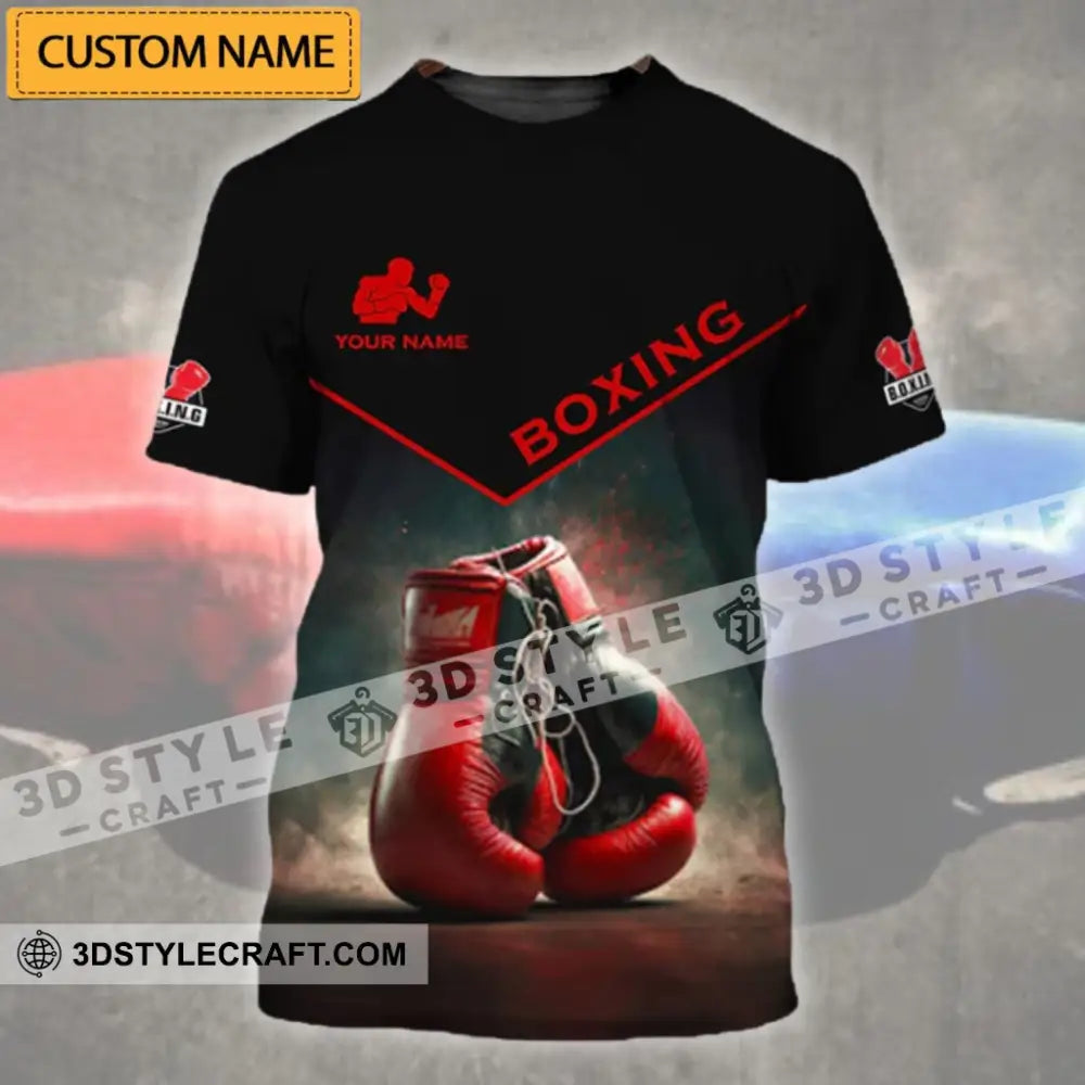 Man Shirt - Custom Name Red Boxing Gloves T-Shirt