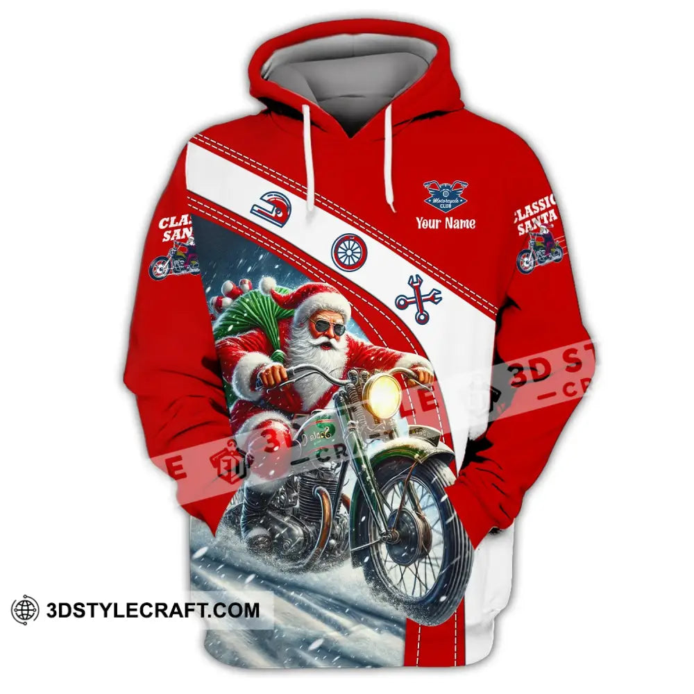 Man Shirt Custom Name Santa Classic Bike Motorcycle T-Shirt Hoodie Long Sleeve Christmas Gift / S