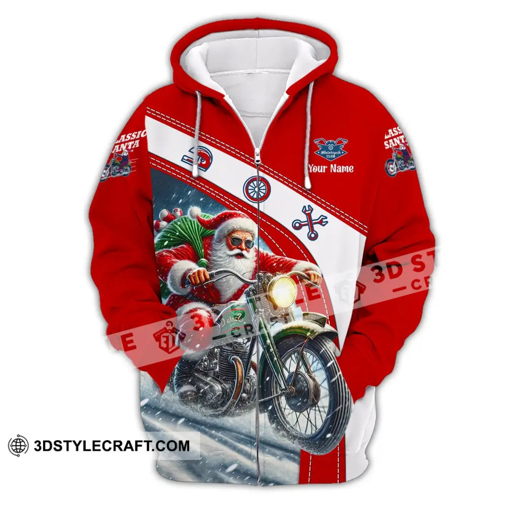 Man Shirt Custom Name Santa Classic Bike Motorcycle T-Shirt Hoodie Long Sleeve Christmas Gift