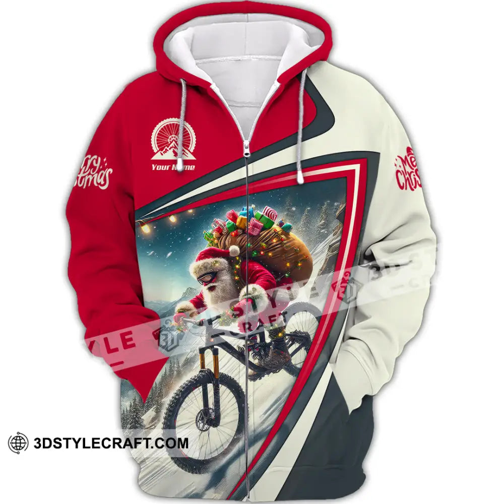 Man Shirt Custom Name Santa Mountain Biker Bike Lover Hoodie Polo Long Sleeve Zipper / S T-Shirt