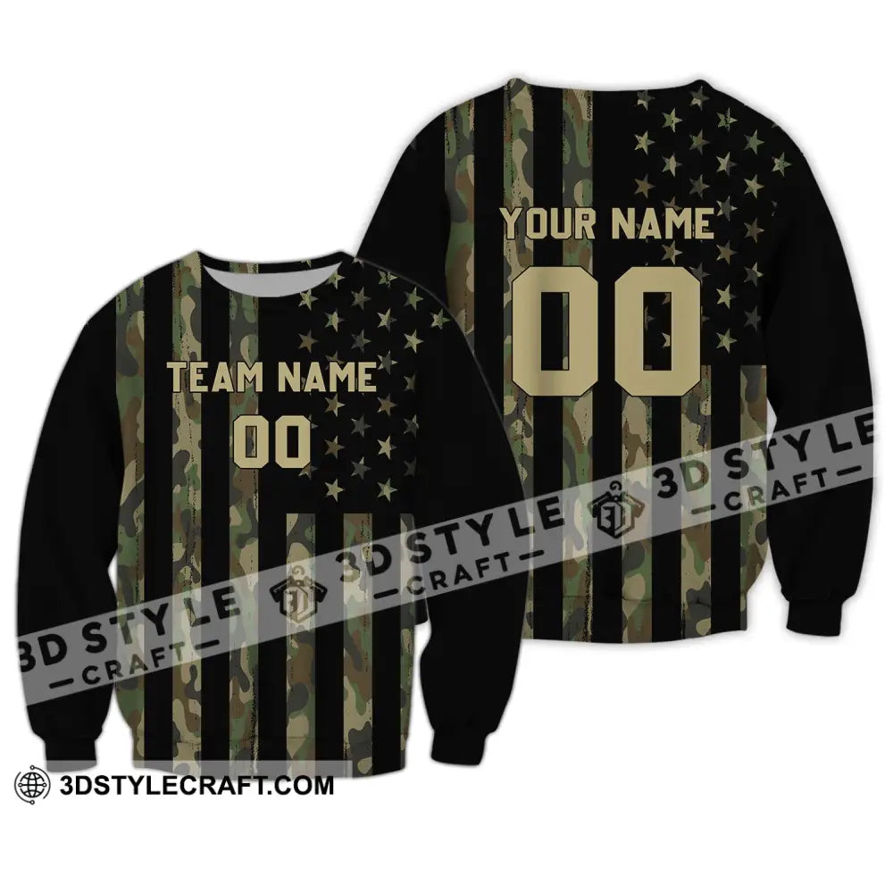 Man Shirt - Custom Name T-Shirt American Flag Us Long Sleeve / S T-Shirt