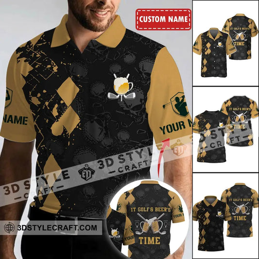 Man Shirt - Custom Name T-Shirt It’s Gold And Beer Time Clothing T-Shirt